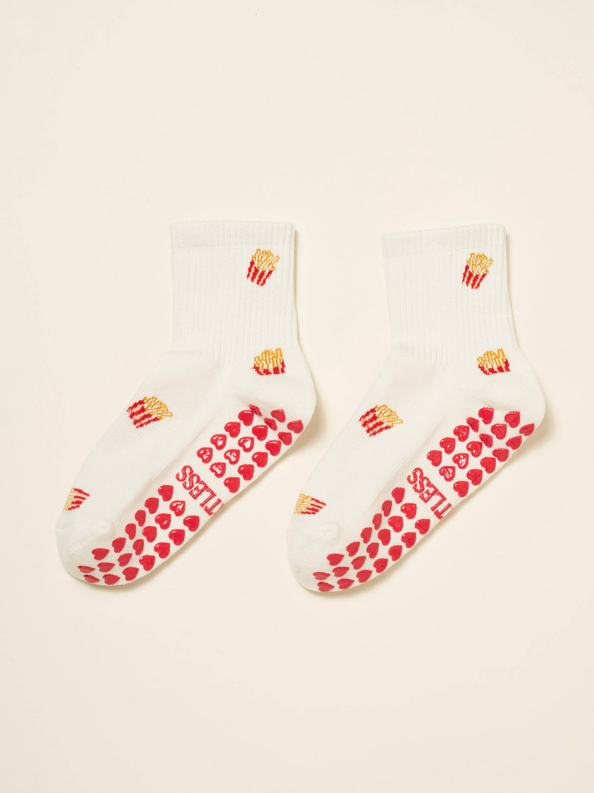 š French Fries Grip Yoga and Pilates Socks WHITE - Warrior II to the Drive Thru
