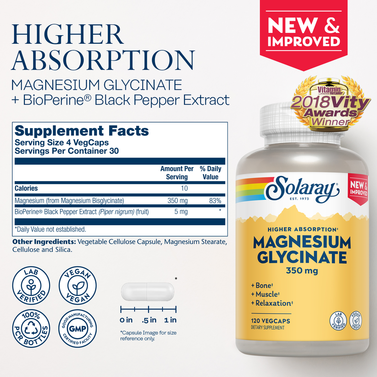 Solaray Magnesium Glycinate 350 mg | Sleep & Muscle Support