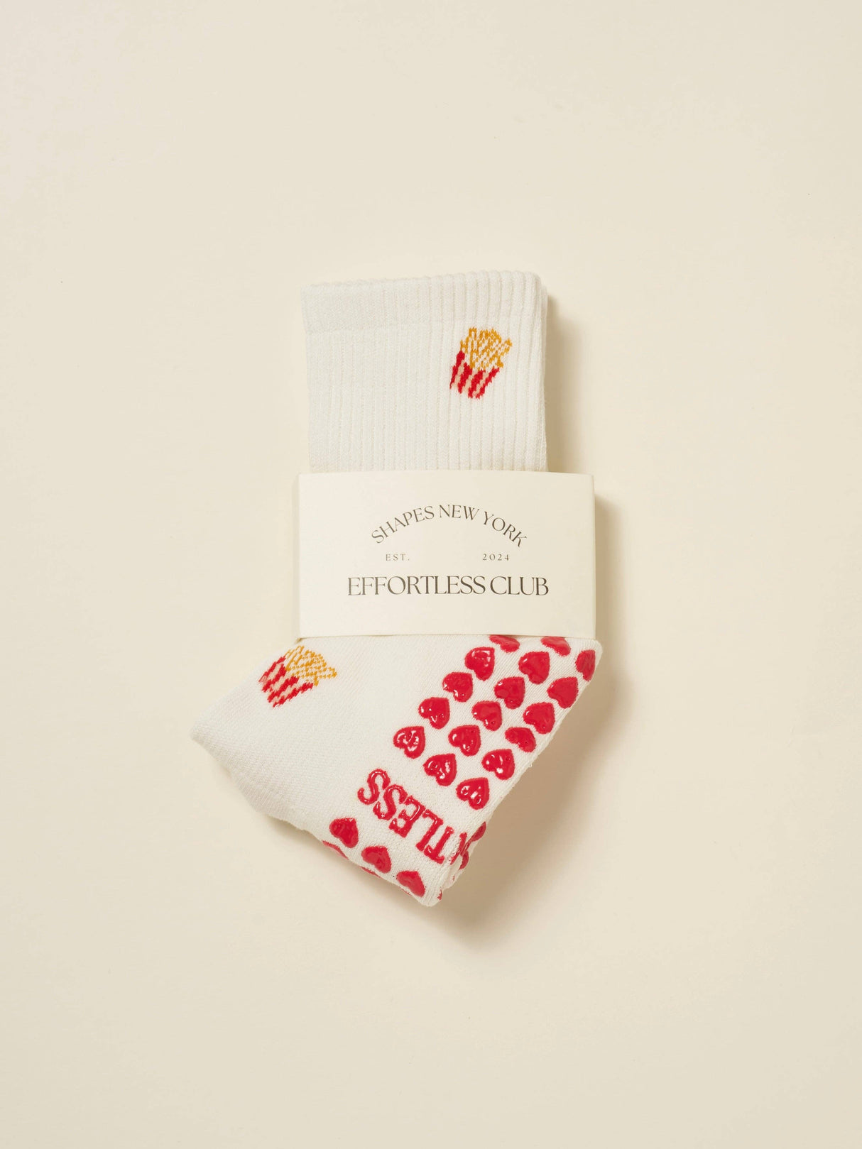 š French Fries Grip Yoga and Pilates Socks WHITE - Warrior II to the Drive Thru