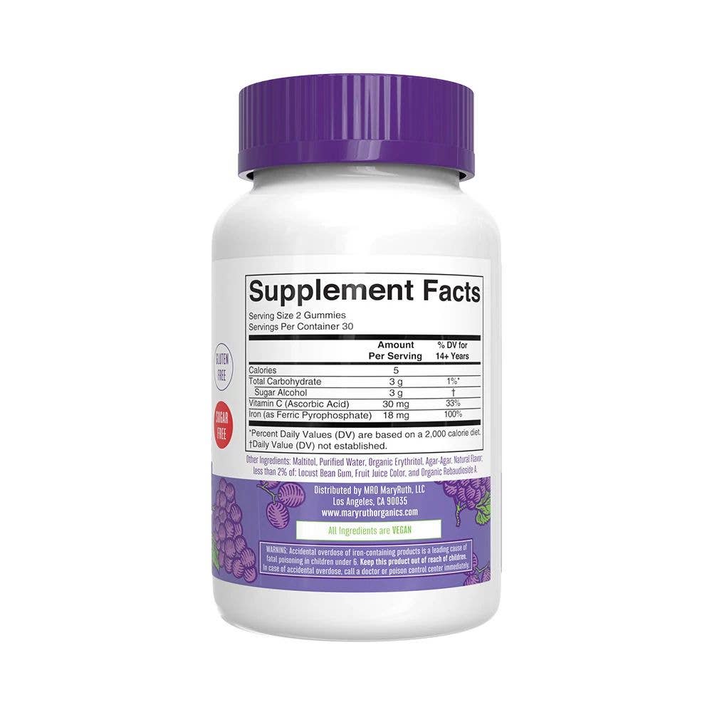 MaryRuth's Iron & Vitamin C Gummies | Sugar-Free Gripe-Free 60 Count