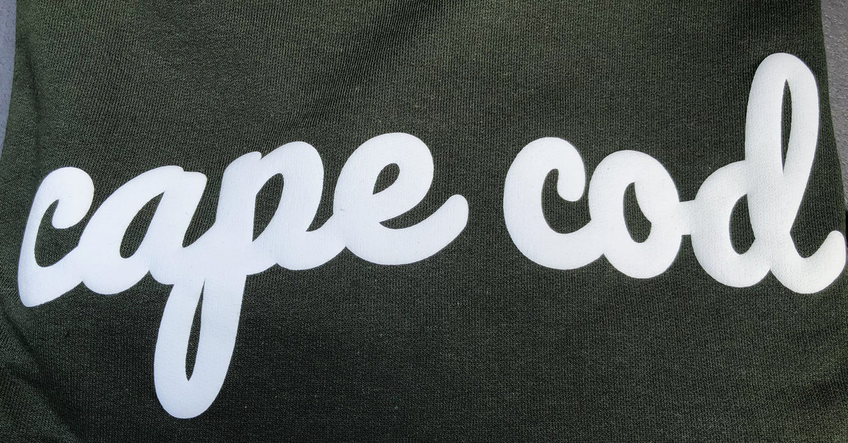 Cape Cod Puffed Lettering Sweatshirt - Dark Seaweed Green/White Unisex 50/50 (Copy)