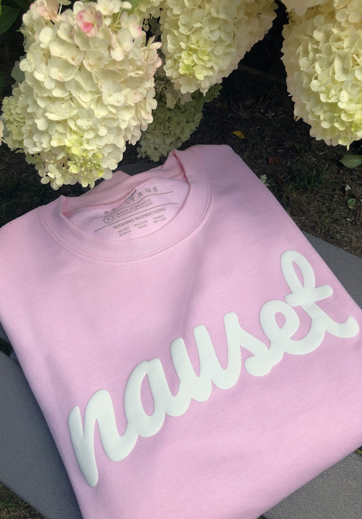 Nauset Puffed Lettering Sweatshirt - Pink/White Unisex 50/50