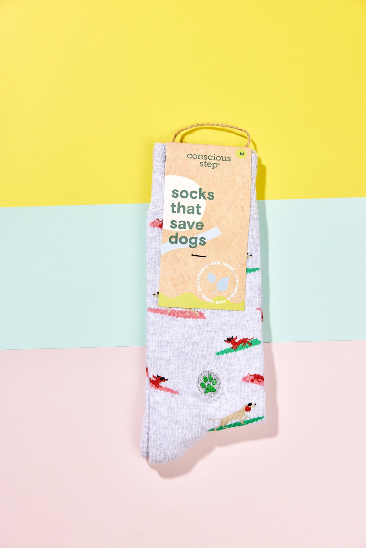 Surfing Pups organic cotton socks that help save dogs by supporting Best Friends Animal Society.