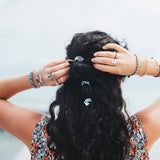 "Roxy Ocean Bloom" Tropical Blues Hair Tie Bracelets: Size Medium