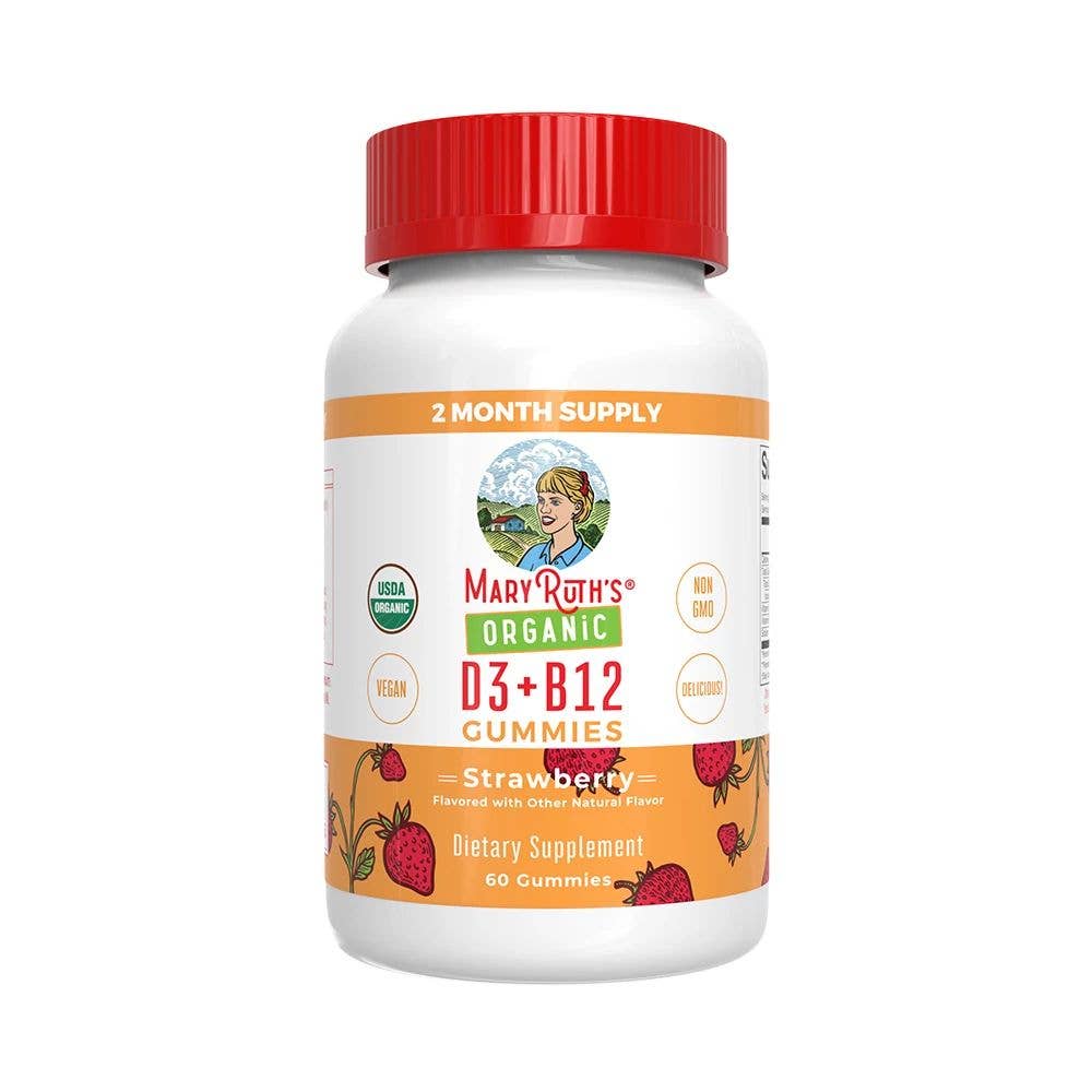 MaryRuth's Organic Vitamin D3 + B12 Gummies | 60 Count Strawberry flavor