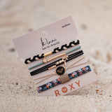 "Roxy Coastal Drift" Black & Neutral Beachy Hair Tie Bracelets: Size Medium