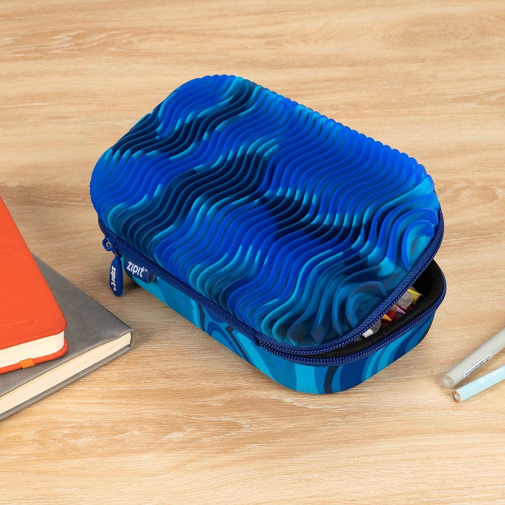 ZIPIT Blue Ocean Waves Storage Box, Sensory Pencil Case for Kids