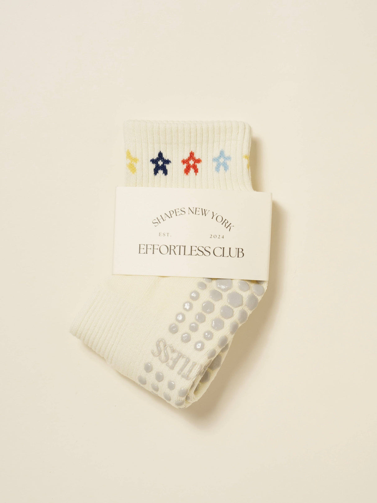 🌼 Cropped Crew Grip Sock for Pilates- Mini Flower Power - CREAM
