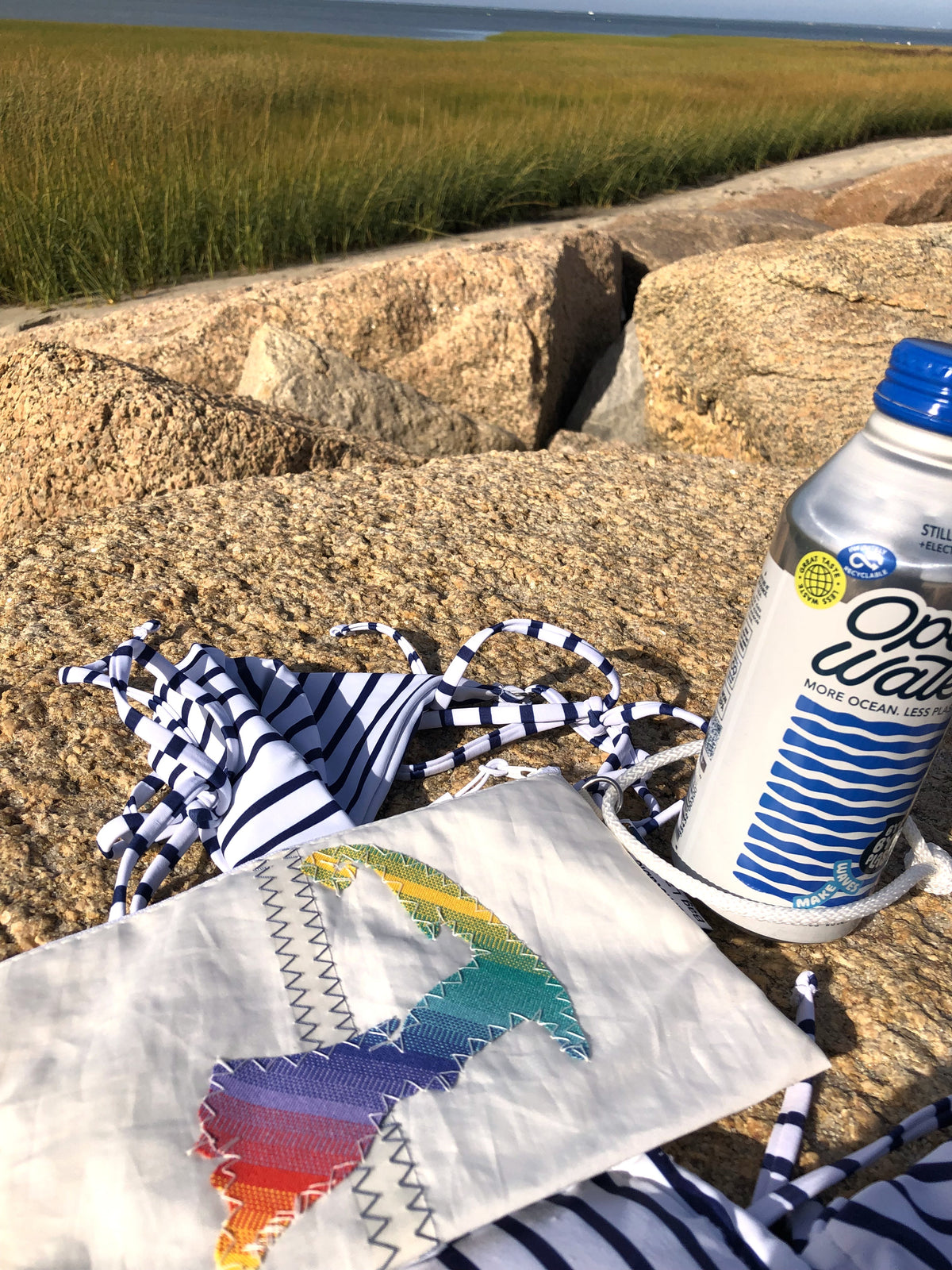 Rainbow w/Stitch Reclaimed Sailcloth Sail Wristlet Handmade on Cape Cod