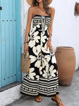 Black Floral Backless Smocked Jumpsuit - Summer Clearance Sale