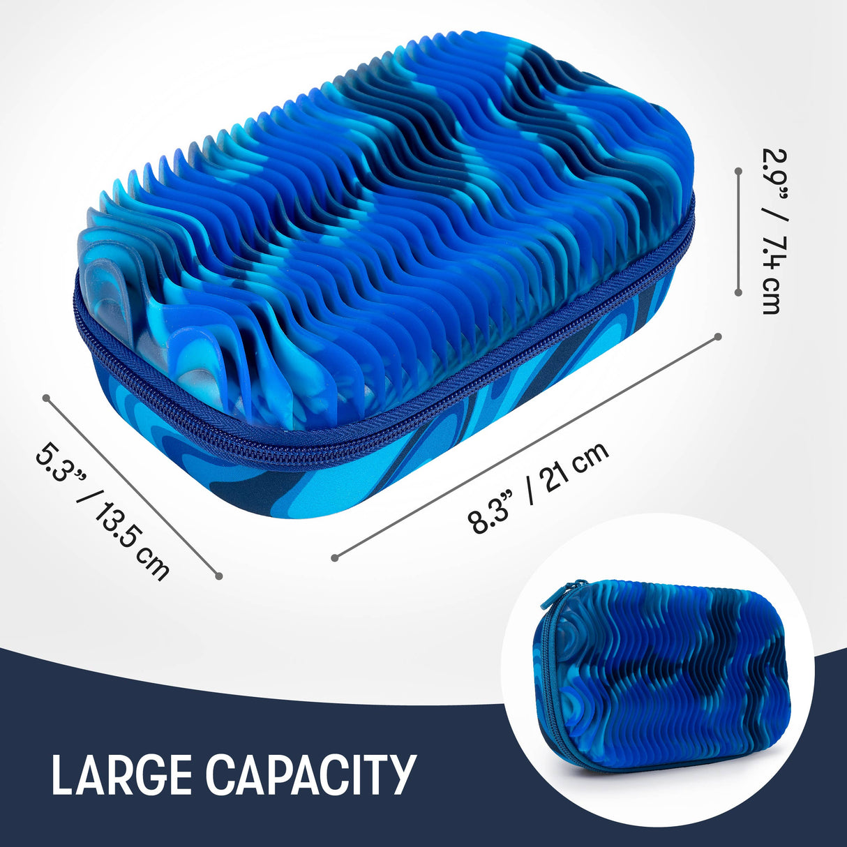 ZIPIT Blue Ocean Waves Storage Box, Sensory Pencil Case for Kids