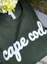 Cape Cod Puffed Lettering Sweatshirt - Dark Seaweed Green/White Unisex 50/50 (Copy)