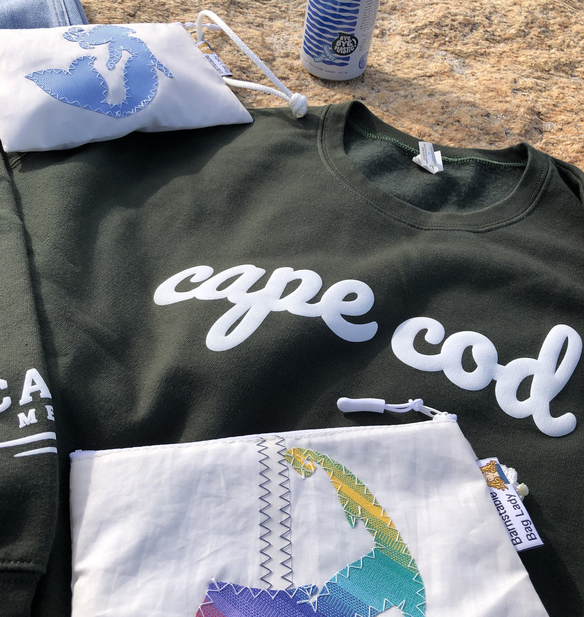 Cape Cod Puffed Lettering Sweatshirt - Dark Seaweed Green/White Unisex 50/50