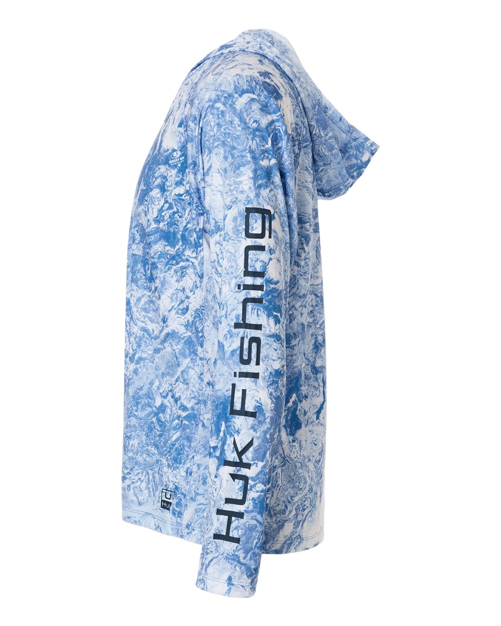 Huk Men's Pursuit Mossy Oak Hooded Long Sleeve Shirt - UPF 50+ Regatta Blue
