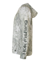 Huk Men's Pursuit Mossy Oak Hooded Long Sleeve Shirt - UPF 50+ Seagrass