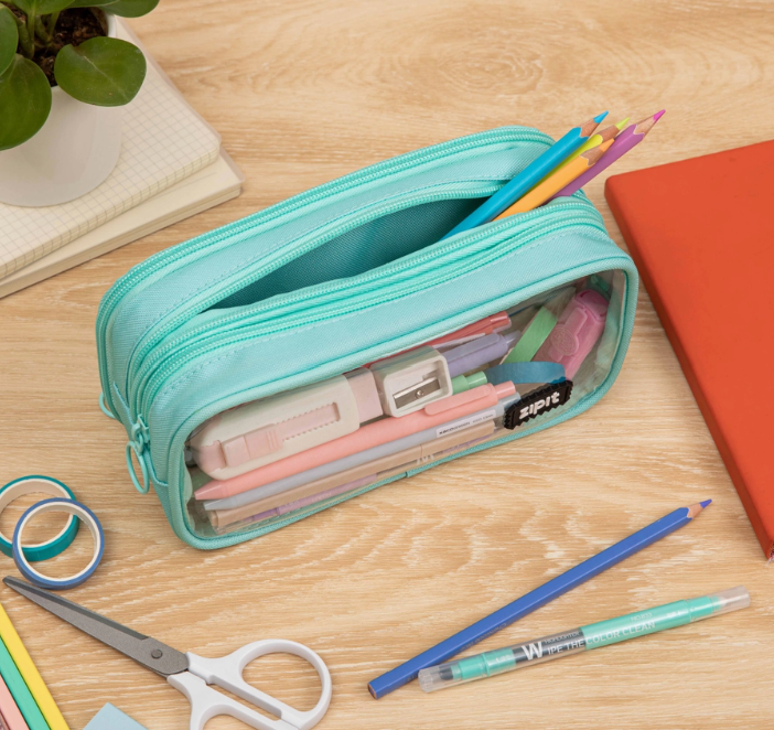 ZIPIT Half & Half Pencil Case | Aesthetic Clear-Front Pencil Pouch