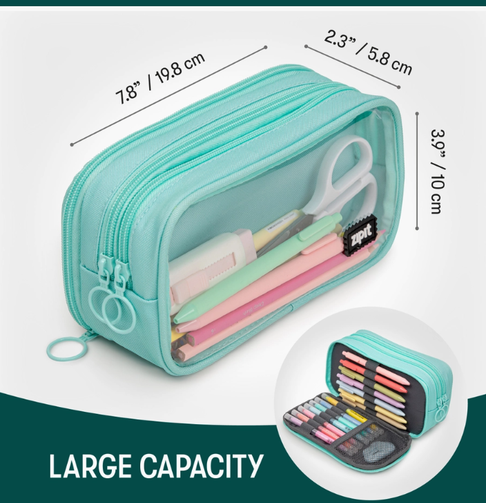 ZIPIT Half & Half Pencil Case | Aesthetic Clear-Front Pencil Pouch