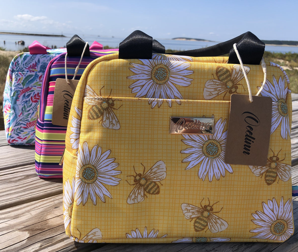 OEELINN Daisy Bees Lunch Bag Tote Yellow Bee