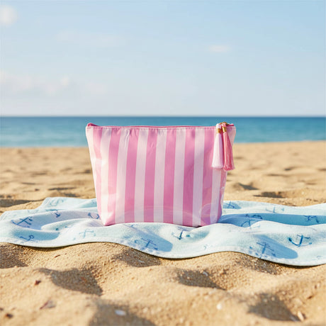 Pink Striped Makeup Bag
