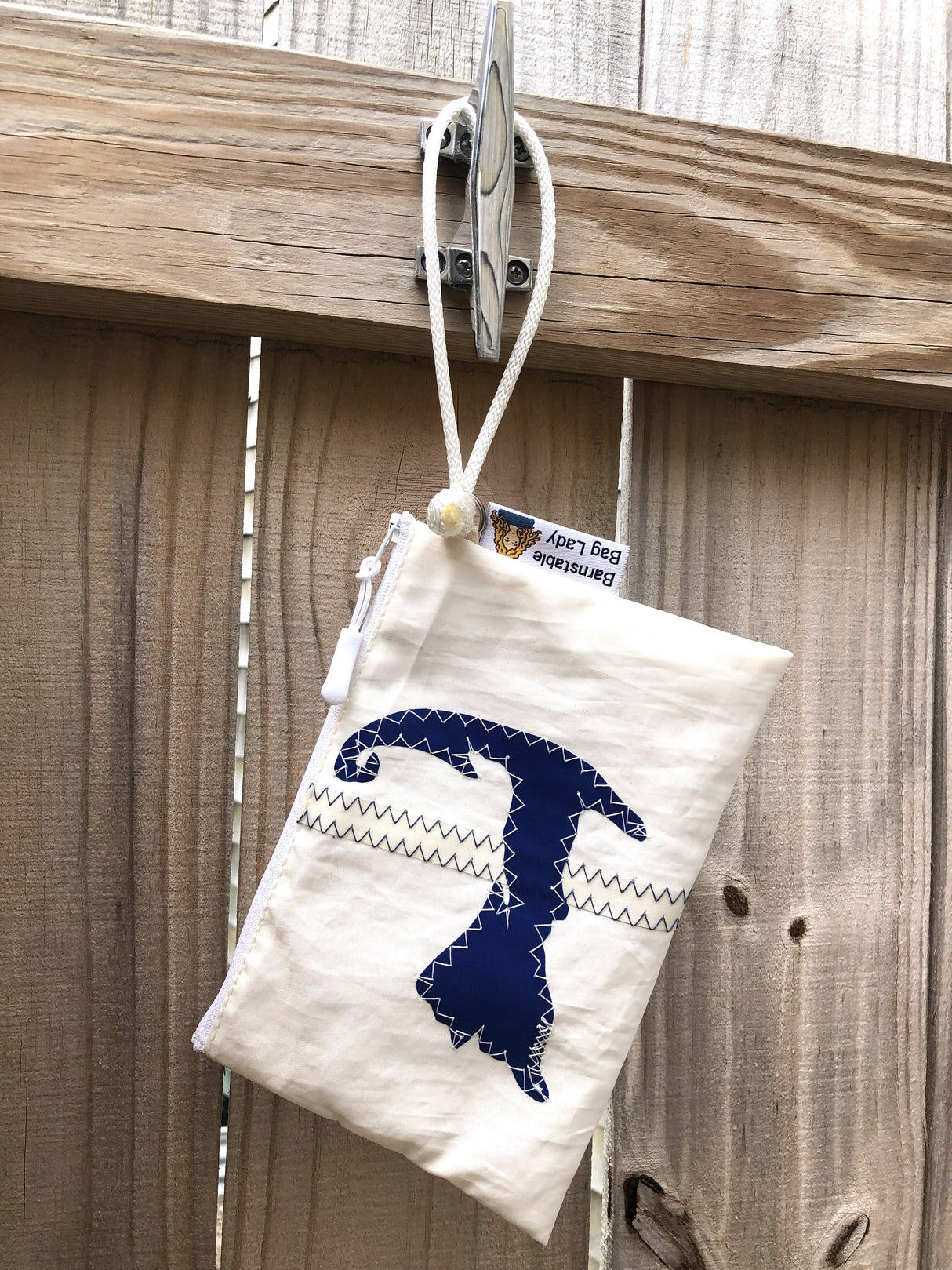 Navy w/Stitch Cape Reclaimed Sail Wristlet Handmade on Cape Cod, MA