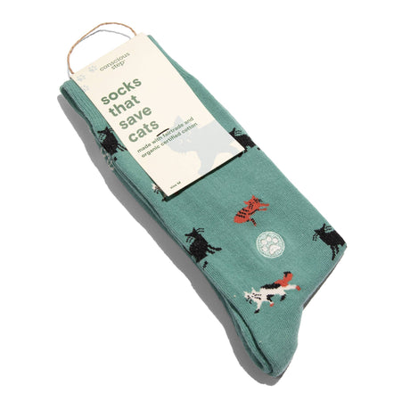 Save shelter cats with every step. Shop these 75% organic cotton socks. 