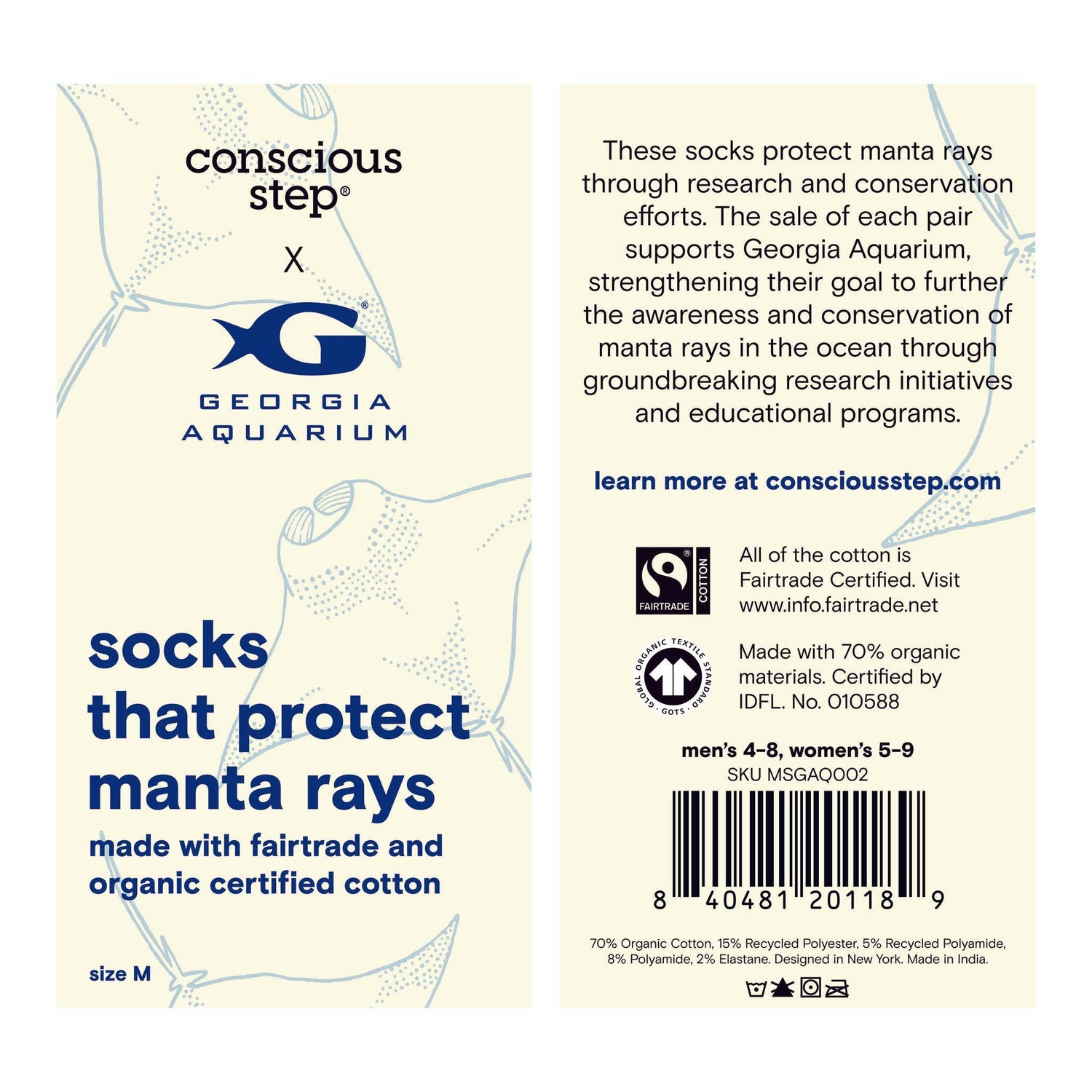 Socks that support Georgia Aquarium and its goal to strengthen the conservation of manta rays
