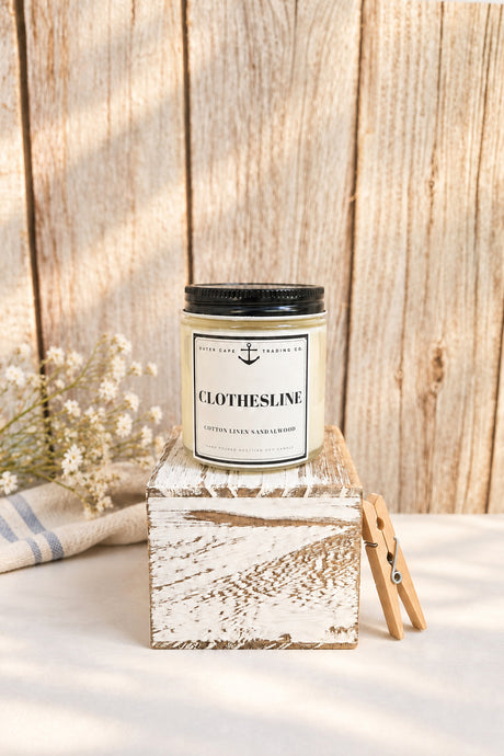 Soy wax jar candle Clothesline made on Cape Cod