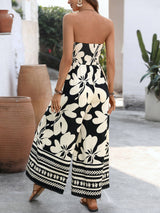 Black Floral Backless Smocked Jumpsuit - Summer Clearance Sale