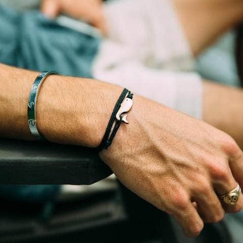 Whale Clasp Cord Bracelet: Navy Blue/ Sterling Silver