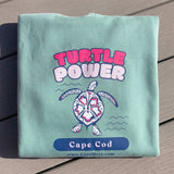 Mint hoodie featuring a sea turtle graphic, supporting Cape Cod cold-stunned turtle rescue efforts.