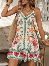 Cream Floral Sleeveless Vacation Babydoll Dress | Cute Summer Boho CLEARANCE