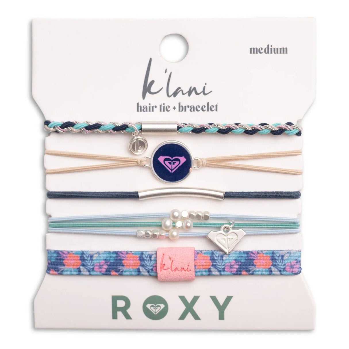 "Roxy Ocean Bloom" Tropical Blues Hair Tie Bracelets: Size Medium