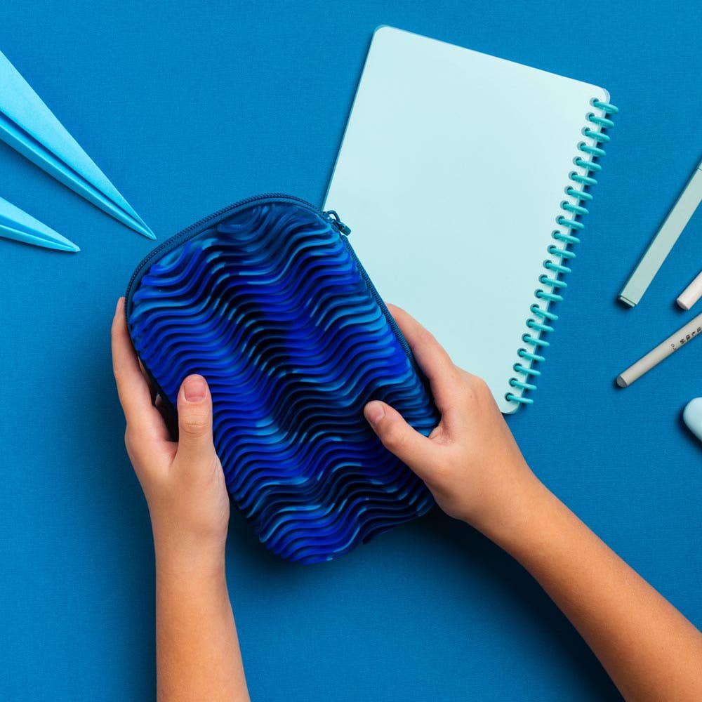 ZIPIT Blue Ocean Waves Storage Box, Sensory Pencil Case for Kids