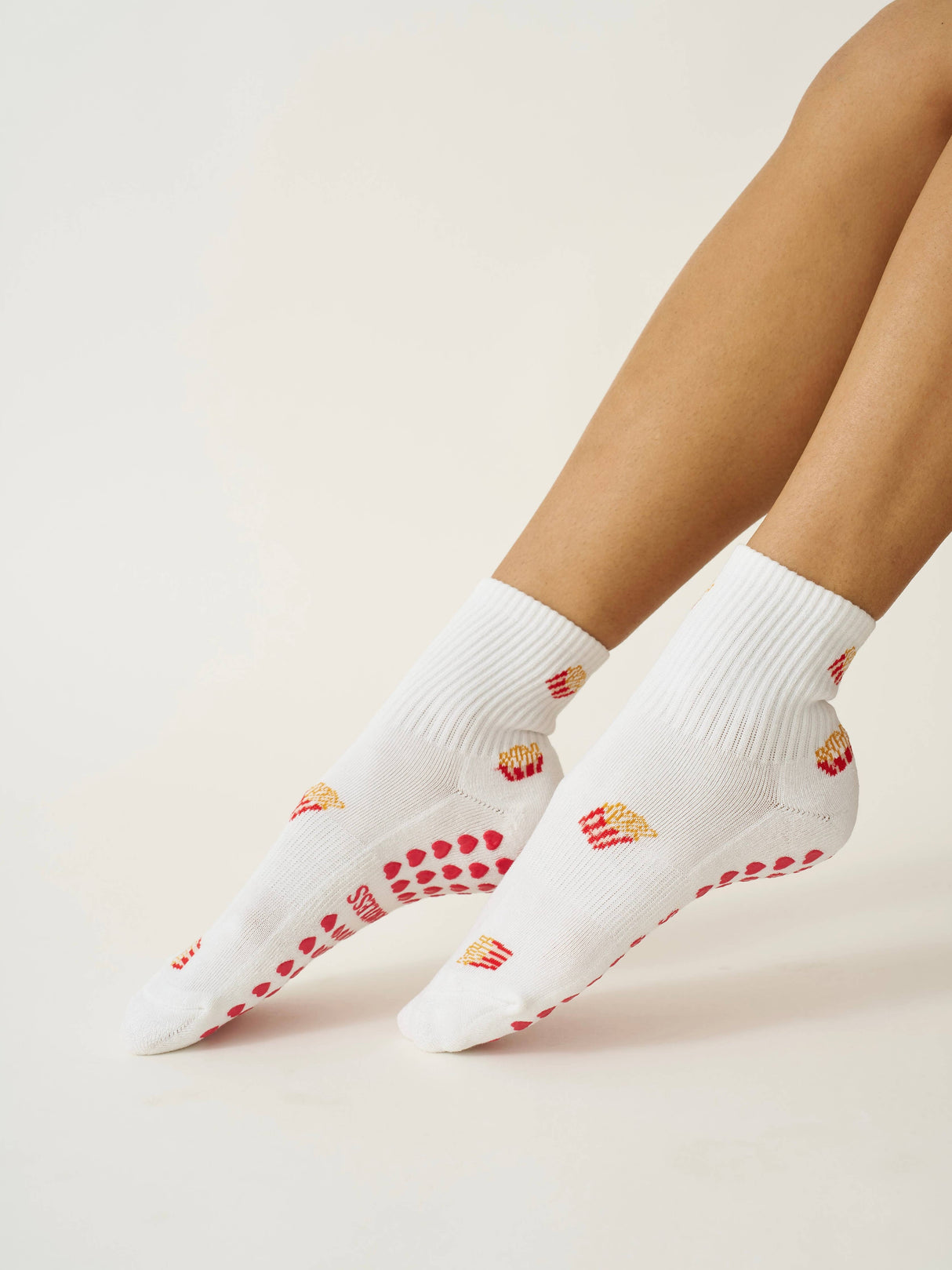 🍟 French Fries Grip Yoga and Pilates Socks WHITE - Warrior II to the Drive Thru