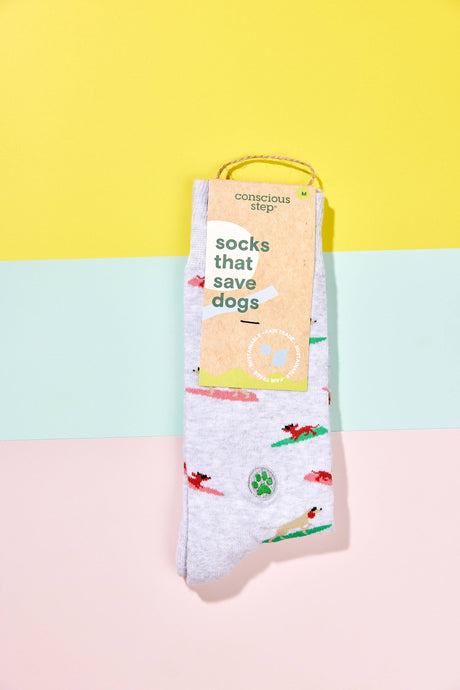 Surfing Pups organic cotton socks that help save dogs by supporting Best Friends Animal Society.