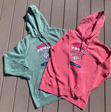 Flat lay view of two Turtle Power hoodie sweatshirts that support Cape Cod cold-stunned sea turtle rescue.
